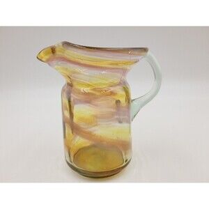 Vintage Art Glass Hand Blown Swirl Lavender Bubbles Small Pitcher Creamer Vase